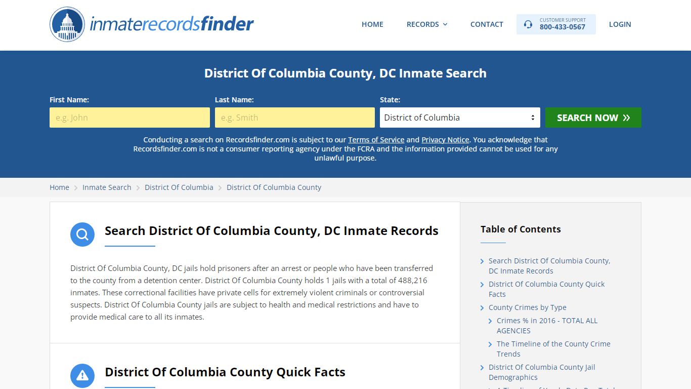 District Of Columbia County, DC Inmate Lookup & Jail Records Online